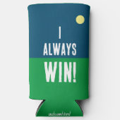 Grappig "Ik win altijd!" Blauw & Wit Golfen Seltzer Blikjeskoeler (Voorkant)