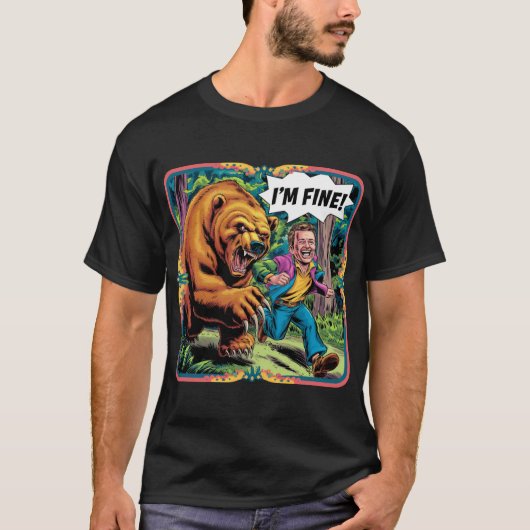 Grappig "I'm Fine" Beer Chase Cartoon Illustratie T-shirt (Voorkant)