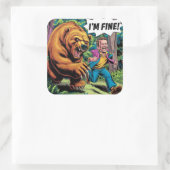 Grappig "I'm Fine" Beer Chase Cartoon Illustratie Vierkante Sticker (Tas)