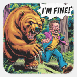 Grappig "I'm Fine" Beer Chase Cartoon Illustratie Vierkante Sticker