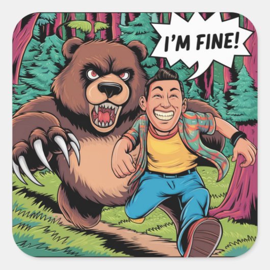 Grappig "I'm Fine" Cartoon Illustratie Vierkante Sticker (Voorkant)