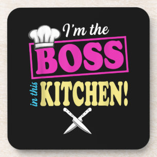 Grappig in de baas in deze keuken T-shirt koken Bier Onderzetter
