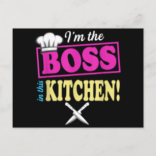 Grappig in de baas in deze keuken T-shirt koken Feestdagenkaart