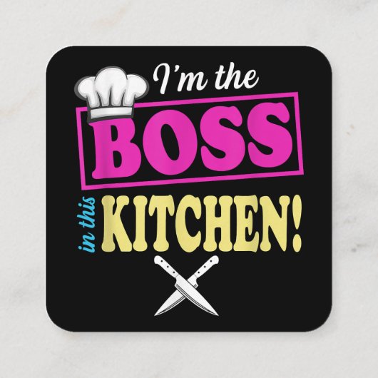 Grappig in de baas in deze keuken T-shirt koken Vierkante Visitekaartje (Achterkant)