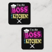 Grappig in de baas in deze keuken T-shirt koken Vierkante Visitekaartje (Voorkant / Achterkant)