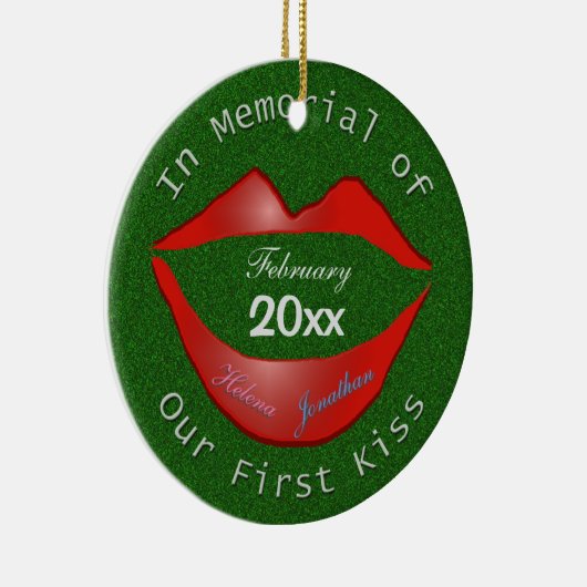 Grappig in het gedenkteken van onze eerste kus keramisch ornament (Rechts)