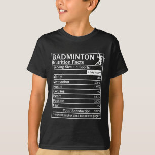 Grappig ingrediëntenlabel voor badminton t-shirt