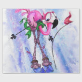 Grappig inpakpapier met roze flamingo skiër (Vlak)