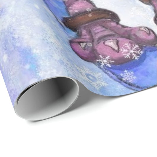 Grappig inpakpapier met roze flamingo skiër (Rol Hoek)