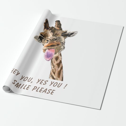 Grappig inpakpapier met speelse Giraffe - Smile (Uitgerold)
