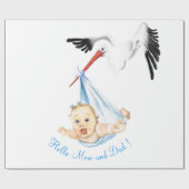 Grappig inpakpapier ooievaar met Baby-Jouw tekst (Vlak)