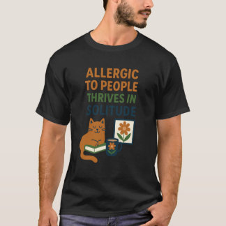 Grappig introvert kat ontwerp met boeken en stille t-shirt