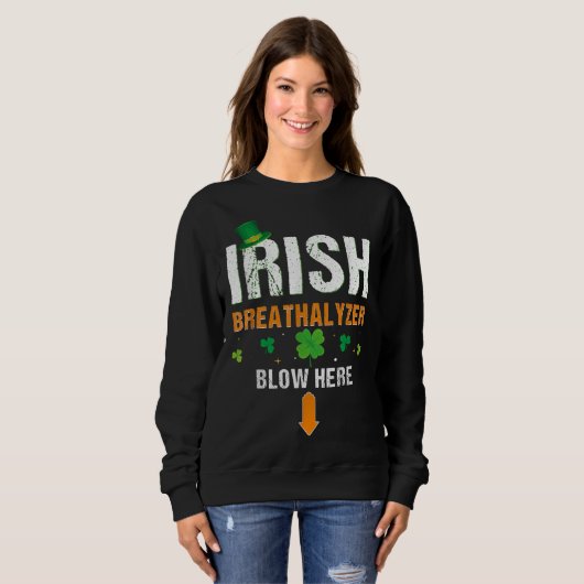 Grappig Irish Breathalyzer Blow Hier St. Patrick's Trui (Voorkant volledig)