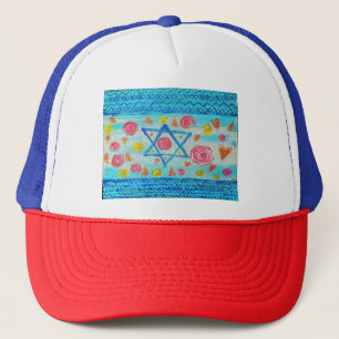 Grappig Israëlisch pet met bloemen en harten