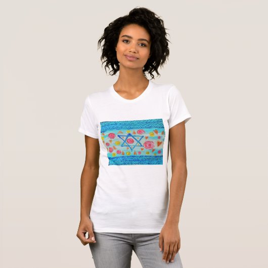 Grappig Israëlisch shirt met bloemen en harten (Voorkant volledig)