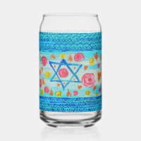 Grappig Israëlisch vlagglas met bloemen en harten