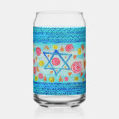 Grappig Israëlisch vlagglas met bloemen en harten Blikvorm Glas (Achterkant)