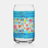 Grappig Israëlisch vlagglas met bloemen en harten Blikvorm Glas (Links)