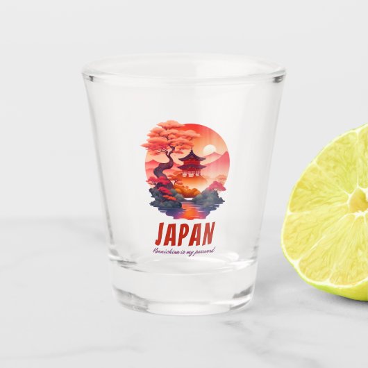 Grappig Japan zonsondergang landschap landschap Shot Glas (Voorkant)