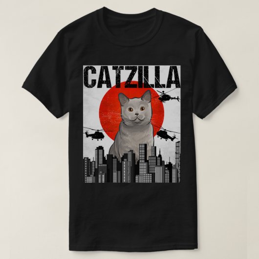 Grappig Japans Catzilla British Shorthair T-shirt (Design voorkant)