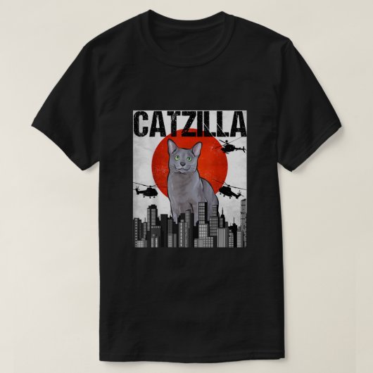 Grappig  Japans Catzilla Russisch blauw kat T-shirt (Design voorkant)
