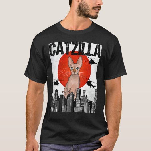 Grappig  Japans Catzilla Sphynx Cat T-shirt (Voorkant)