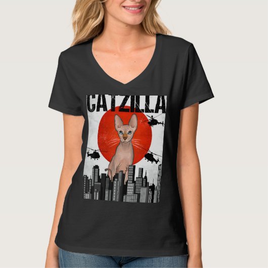 Grappig Japans Catzilla Sphynx Cat T-shirt (Voorkant)