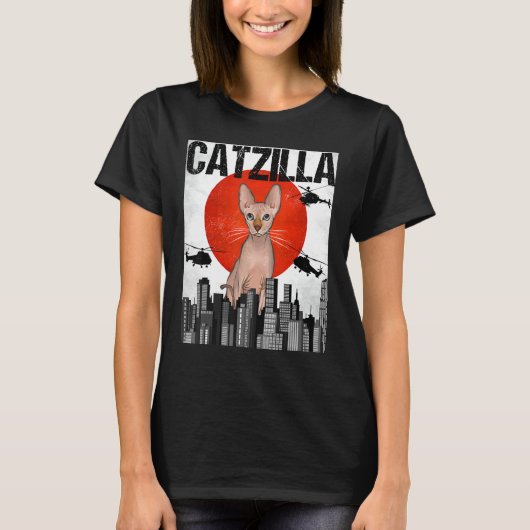 Grappig  Japans Catzilla Sphynx Cat T-shirt (Voorkant)