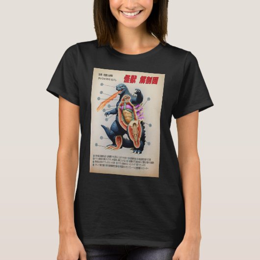 Grappig Japans Kaiju anatomie diagram T-shirt (Voorkant)