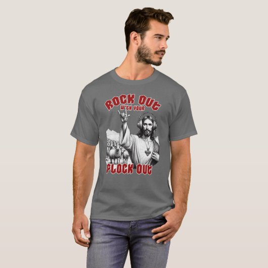 Grappig Jesus Rock Out met je Flock Out T-shirt (Voorkant volledig)