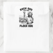 Grappig Jesus Rock Out met je Flock Out Vierkante Sticker (Tas)