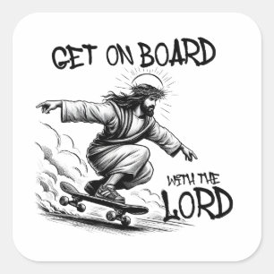Grappig Jesus Skateboarden Stap aan boord met Jezu Vierkante Sticker
