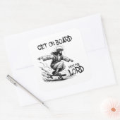 Grappig Jesus Skateboarden Stap aan boord met Jezu Vierkante Sticker (Envelop)