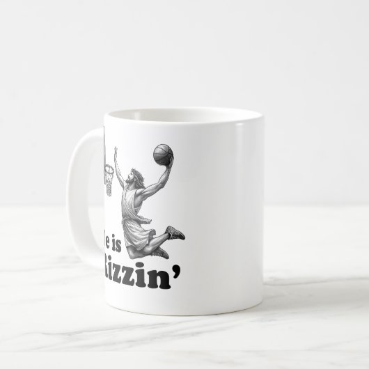 Grappig Jezus Basketbal - Hij is Rizzin' Koffiemok (Voorkant links)
