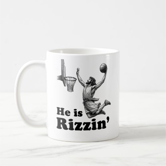 Grappig Jezus Basketbal - Hij is Rizzin' Koffiemok (Links)
