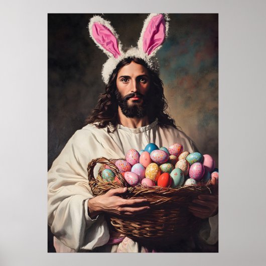Grappig Jezus Christus Paashaas Oren Meme Poster (Voorkant)