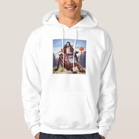 Grappig Jezus die de duivel Christelijk overspoelt Hoodie (Voorkant)