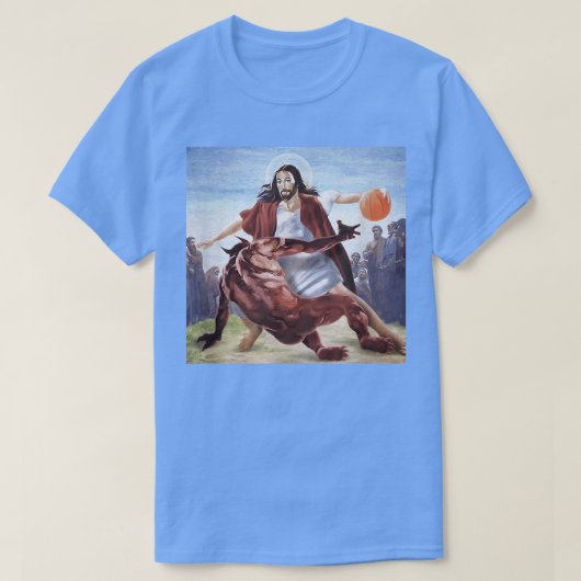 Grappig Jezus die de duivel Christelijke mannen ov T-shirt (Design voorkant)