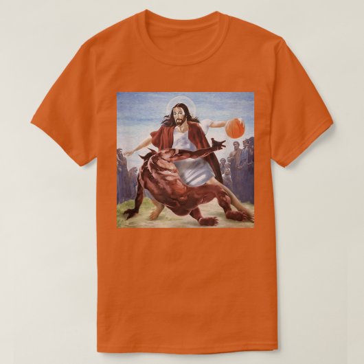 Grappig Jezus die de duivel Christelijke mannen ov T-shirt (Design voorkant)