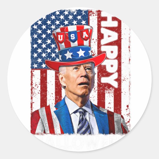 Grappig Joe Biden 4 juli Happy Halloween Amerika Ronde Sticker (Voorkant)