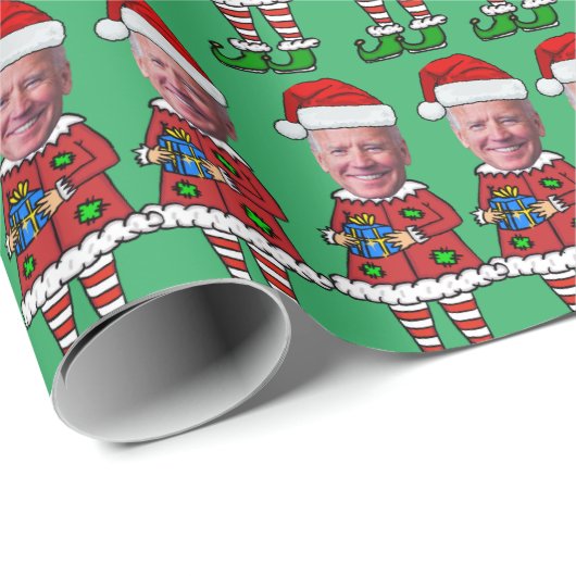 Grappig Joe Biden Custom Gezicht Foto Elf Kerstmis Cadeaupapier (Rol Hoek)