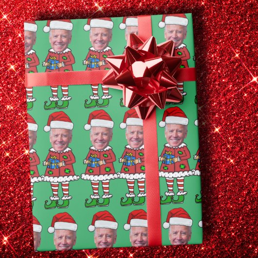 Grappig Joe Biden Custom Gezicht Foto Elf Kerstmis Cadeaupapier