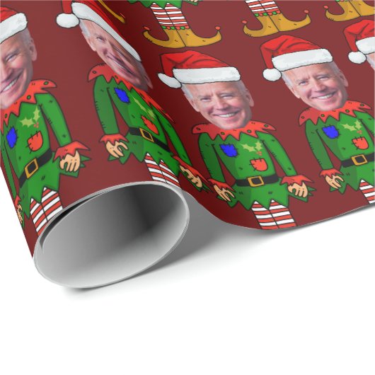 Grappig Joe Biden Elf Custom Gezicht Kerstmis Cadeaupapier (Rol Hoek)
