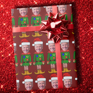 Grappig Joe Biden Elf Custom Gezicht Kerstmis Cadeaupapier