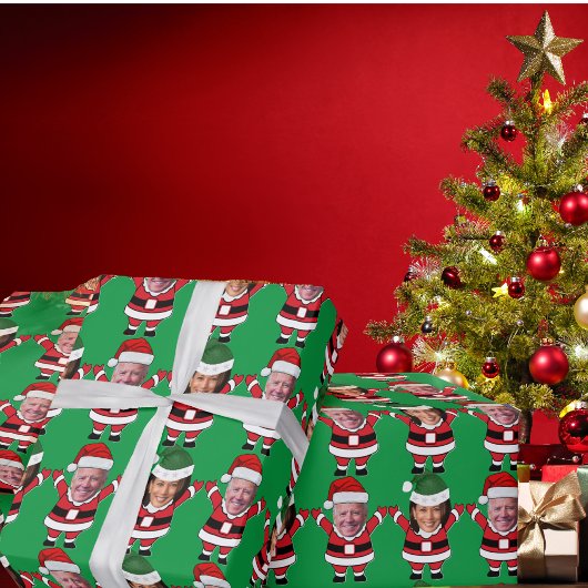 Grappig Joe Biden Kamala Harris Santa Custom Face Cadeaupapier