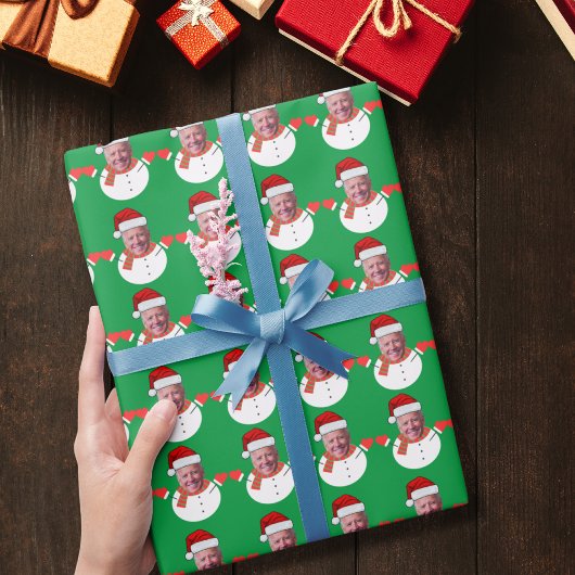 Grappig Joe Biden Sneeuwman Custom Face Foto Xmas Cadeaupapier