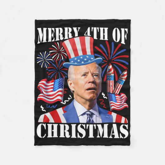 Grappig Joe Biden Vrolijk 4e van Kerstmis 4e van j Fleece Deken (Voorkant)