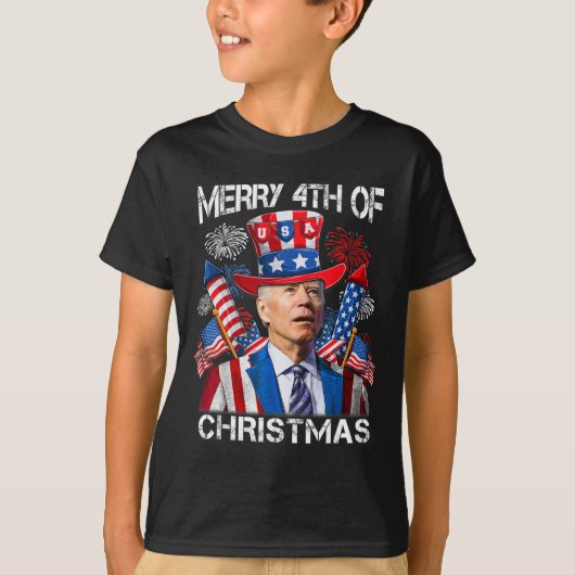 Grappig Joe Biden Vrolijk 4e van Kerstmis 4e van j T-shirt (Voorkant)