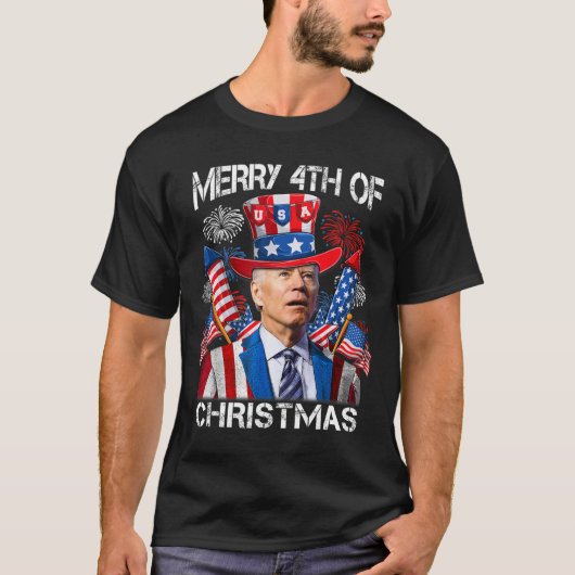 Grappig Joe Biden Vrolijk 4e van Kerstmis 4e van j T-shirt (Voorkant)