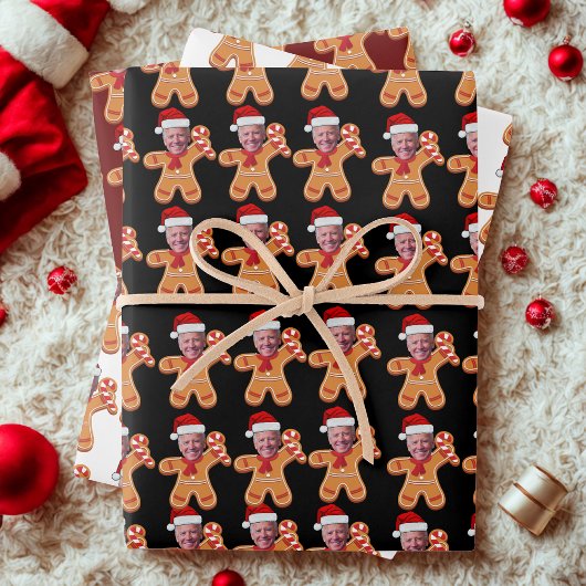 Grappig Joe Biden Xmas Custom Gezicht Foto Gingerb Inpakpapier Vel